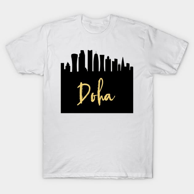 DOHA QATAR DESIGNER SILHOUETTE SKYLINE ART T-Shirt by deificusArt